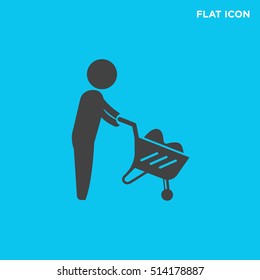 Black human and sand buggy vector icon on blue background, architecture