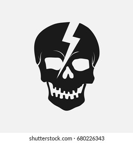 Black human skull with a crack in the form of lightning. vector
