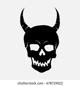 Black human skull with horns. Isolated on white background. Stylish and beautiful. vector.
