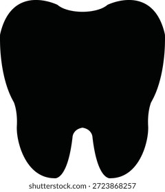 Black human tooth silhouette vector illustration. Minimalist dental icon featuring anatomical roots and rounded cusps isolated on white background. Professional medical graphic for dentist clinic branding, oral health education, and vinyl cutting.