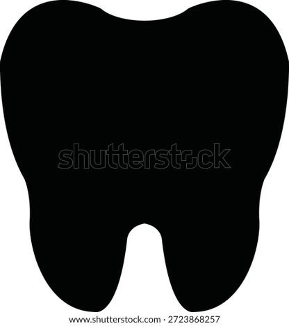 Black human tooth silhouette vector illustration. Minimalist dental icon featuring anatomical roots and rounded cusps isolated on white background. Professional medical graphic for dentist clinic branding, oral health education, and vinyl cutting.