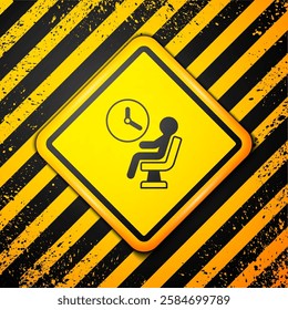 Black Human waiting in airport terminal icon isolated on yellow background. Warning sign. Vector