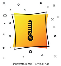 Black Humidity icon isolated on white background. Weather and meteorology, thermometer symbol. Yellow square button. Vector Illustration