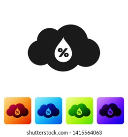 Black Humidity icon isolated on white background. Weather and meteorology, cloud, thermometer symbol. Set icon in color square buttons. Vector Illustration