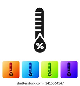 Black Humidity icon isolated on white background. Weather and meteorology, thermometer symbol. Set icon in color square buttons. Vector Illustration