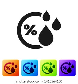 Black Humidity icon isolated on white background. Weather and meteorology, thermometer symbol. Set icon in color square buttons. Vector Illustration