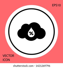 Black Humidity icon isolated on red background. Weather and meteorology, cloud, thermometer symbol. White circle button. Vector Illustration