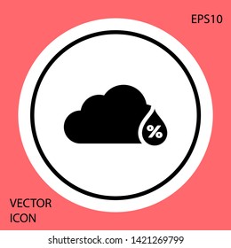 Black Humidity icon isolated on red background. Weather and meteorology, cloud, thermometer symbol. White circle button. Vector Illustration