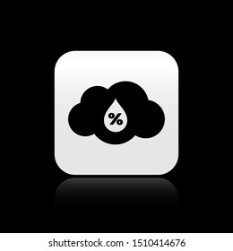 Black Humidity icon isolated on black background. Weather and meteorology, cloud, thermometer symbol. Silver square button. Vector Illustration