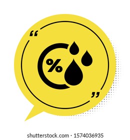Black Humidity icon isolated on white background. Weather and meteorology, thermometer symbol. Yellow speech bubble symbol. Vector Illustration