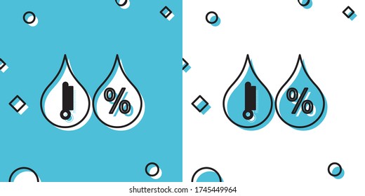 Icono de humedad negra aislado en fondo azul y blanco. Meteorología y meteorología, símbolo termómetro. Formas dinámicas aleatorias. Ilustración vectorial