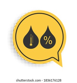 Schwarze Luftfeuchtigkeit Symbol einzeln auf weißem Hintergrund. Wetter und Meteorologie, Thermometersymbol. Symbol für gelbe Sprachblase. Vektorgrafik.