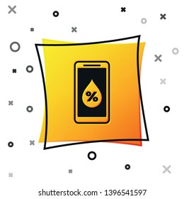 Black Humidity for smart home icon isolated on white background. Weather and meteorology, thermometer symbol. Yellow square button. Vector Illustration