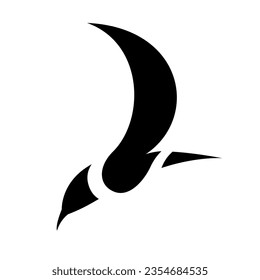 Black Hummingbird Icon with Curvy Wings on a White Background
