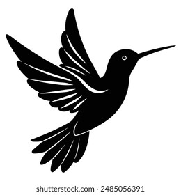 Schwarze Kolibri-Silhouette auf weißem Hintergrund, perfekt für minimalistische und elegante Designs.