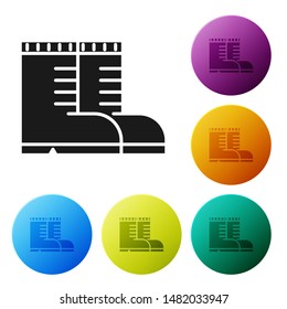 Black Hunter boots icon isolated on white background. Set icons colorful circle buttons. Vector Illustration