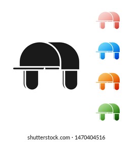 Black Hunter hat icon isolated on white background. Plaid winter hat. Set icons colorful. Vector Illustration