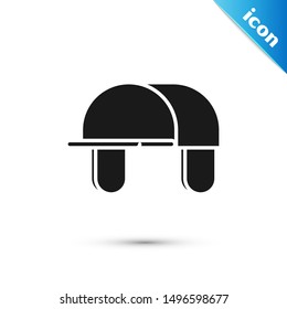 Black Hunter hat icon isolated on white background. Plaid winter hat.  Vector Illustration