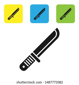Black Hunter knife icon isolated on white background. Army knife. Set icons colorful square buttons. Vector Illustration