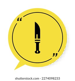 Schwarzes Jäger-Messer-Symbol einzeln auf weißem Hintergrund. Armeemesser. Symbol für gelbe Sprachblase. Vektorgrafik