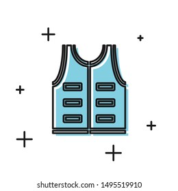 Black Hunting jacket icon isolated on white background. Hunting vest.  Vector Illustration
