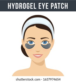 Black hydrogel eye patches. Cosmetic collagen eye patches. Eye patches for beauty and skin care. Vector