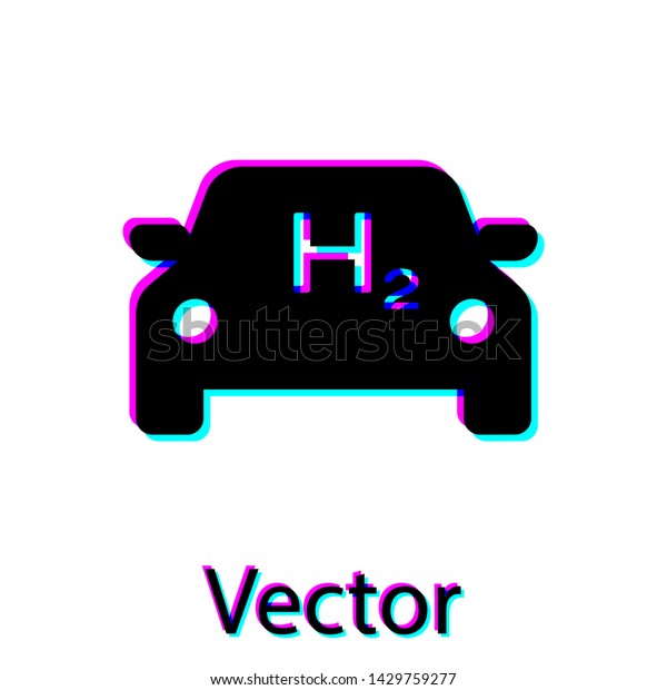 Black Hydrogen car icon isolated on\
white background. H2 station sign. Hydrogen fuel cell car eco\
environment friendly zero emission. Vector\
Illustration