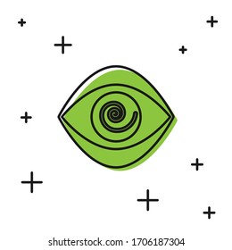 Black Hypnosis icon isolated on white background. Human eye with spiral hypnotic iris.  Vector Illustration