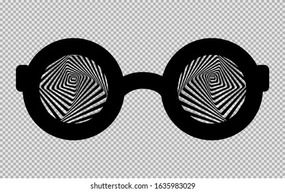 black hypnotic glasses isolated on a transparent background. Vector illustration.