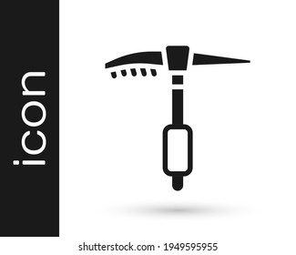 Icono de hielo negro aislado en fondo blanco. Equipo de escalada de montaña.  Vector