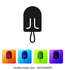 Black Ice cream icon isolated on white background. Sweet symbol. Set icon in color square buttons. Vector Illustration