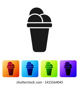 Black Ice cream icon isolated on white background. Sweet symbol. Set icon in color square buttons. Vector Illustration