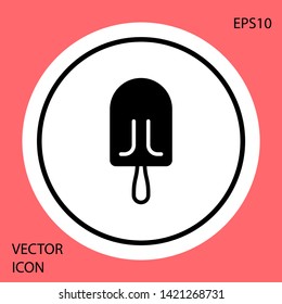 Black Ice cream icon isolated on red background. Sweet symbol. White circle button. Vector Illustration