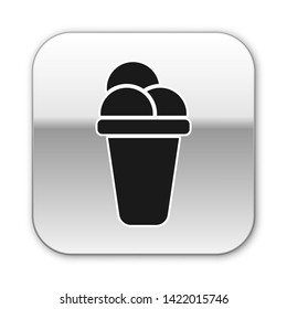 Black Ice cream icon isolated on white background. Sweet symbol. Silver square button. Vector Illustration