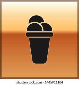Black Ice cream icon isolated on gold background. Sweet symbol. Vector Illustration
