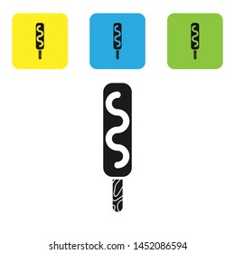 Black Ice cream icon isolated on white background. Sweet symbol. Set icons colorful square buttons. Vector Illustration