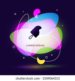 Black Ice cream icon isolated on dark blue background. Sweet symbol. Abstract banner with liquid shapes. Vector Illustration