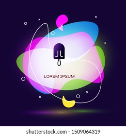 Black Ice cream icon isolated on dark blue background. Sweet symbol. Abstract banner with liquid shapes. Vector Illustration