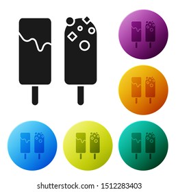 Black Ice cream icon isolated on white background. Sweet symbol. Set icons colorful circle buttons. Vector Illustration