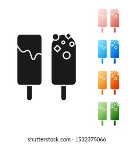 Black Ice cream icon isolated on white background. Sweet symbol. Set icons colorful. Vector Illustration