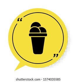 Black Ice cream icon isolated on white background. Sweet symbol. Yellow speech bubble symbol. Vector Illustration