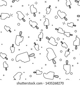 Black Ice cream line icon isolated seamless pattern on white background. Sweet symbol. Vector Illustration