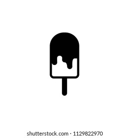 black ice cream lolly isolated on white background. Popsicle ice-cream on a stick with chocolate. summer sweet icon. Vector flat illustration.