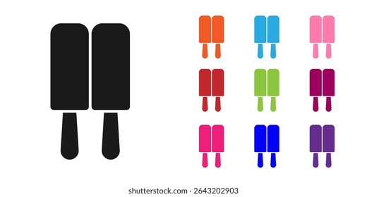 Black Ice cream on stick icon isolated on white background. Sweet symbol. Set icons colorful. Vector