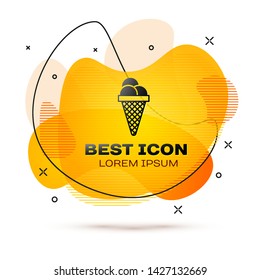 Black Ice cream in waffle cone icon isolated on white background. Sweet symbol. Fluid color banner. Vector Illustration