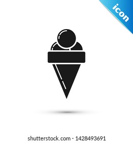 Black Ice cream in waffle cone icon isolated on white background. Sweet symbol.  Vector Illustration