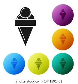 Black Ice cream in waffle cone icon isolated on white background. Sweet symbol. Set icons colorful circle buttons. Vector Illustration