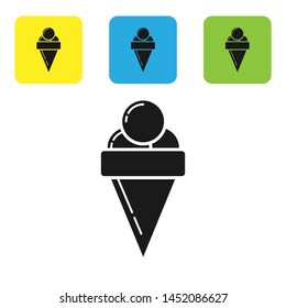 Black Ice cream in waffle cone icon isolated on white background. Sweet symbol. Set icons colorful square buttons. Vector Illustration