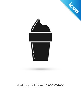 Black Ice cream in waffle cone icon isolated on white background. Sweet symbol.  Vector Illustration