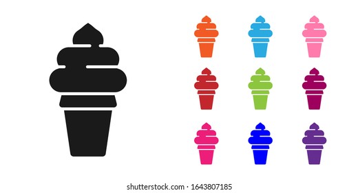 Black Ice cream in waffle cone icon isolated on white background. Sweet symbol. Set icons colorful. Vector Illustration